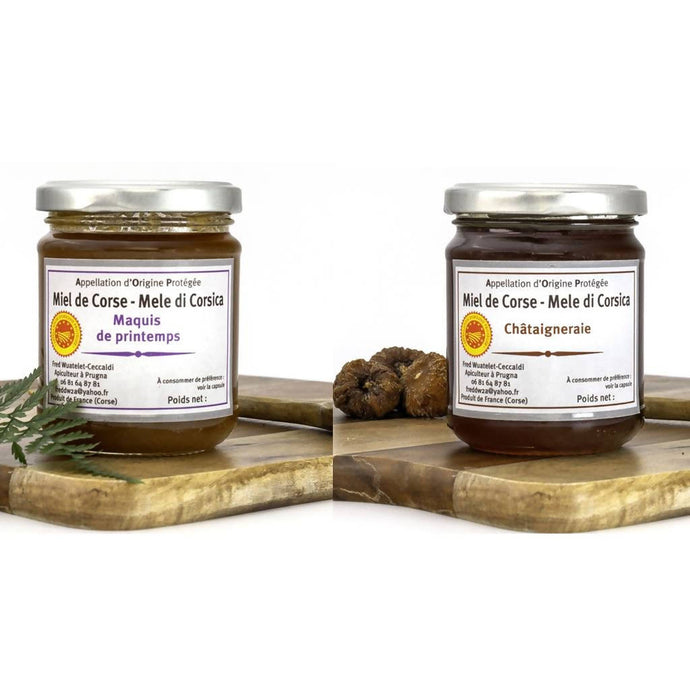 Lot Miel Corse AOP -Maquis Printemps-2x500g et Châtaigneraie-250g